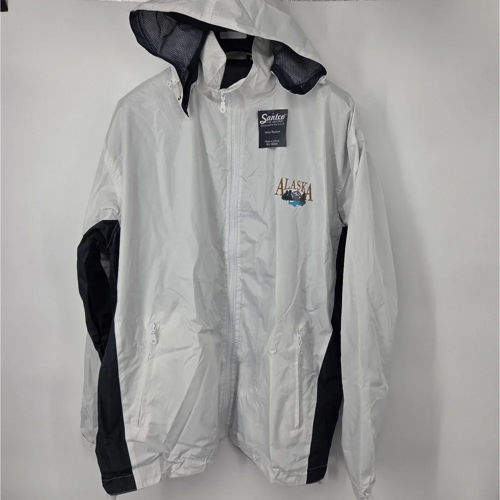 NEW Santco Alaska Jacket Mens 2XL White Hooded Windbreaker Water Resistant NWT‎
